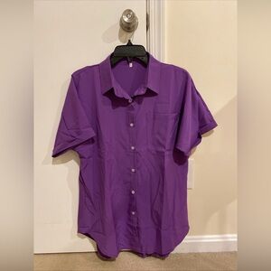 Purple XL short sleeve button, front shirt NWOT